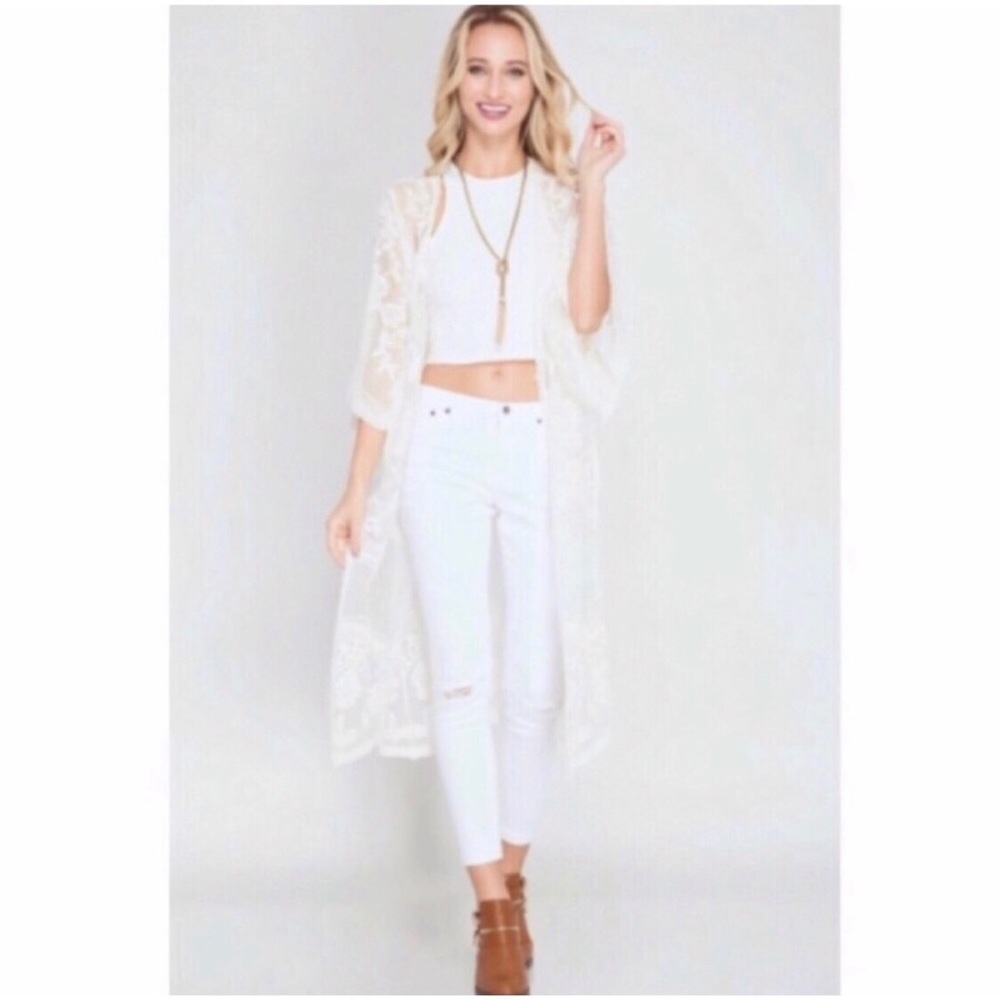• 2X H P • Crochet Lace Midi Duster Kimono - Blue - Picture 6 of 8